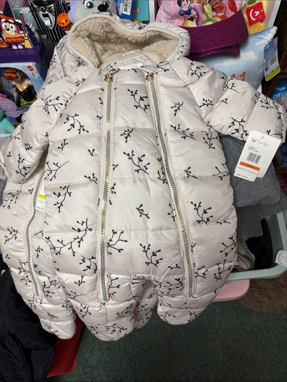 Jessica Simpson Cream Puffer snow suit with Black Branch Print